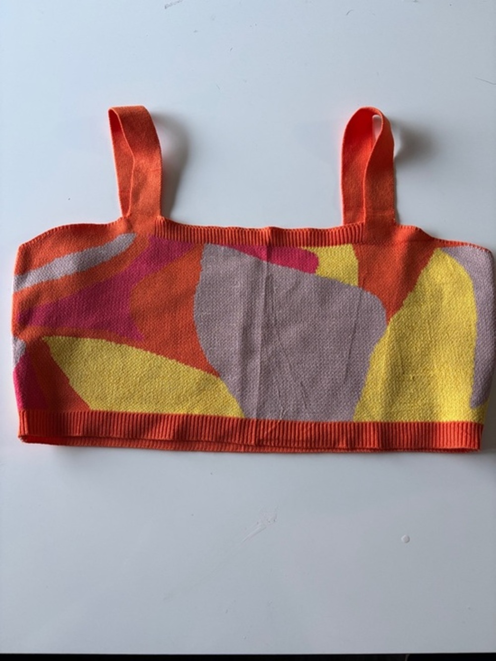 Colorblock Knit Crop Tank Top - Orange, Yellow, Pink